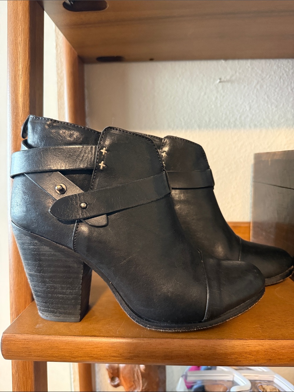 Rag & Bone Black Ankle Booties with Stacked Heel